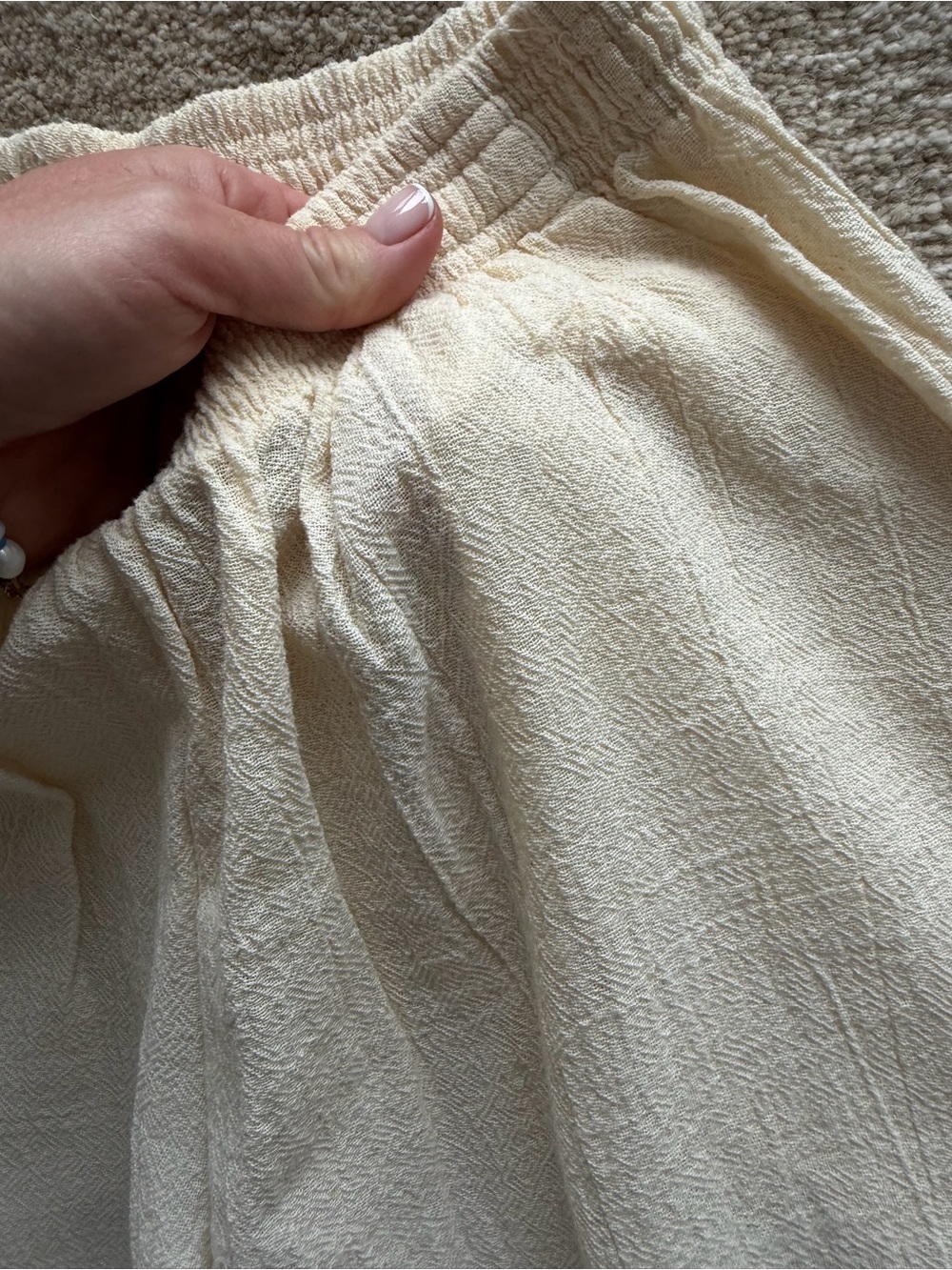 Cream Wide-Leg Textured Lounge Pants - Picture 3 of 4